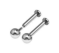 Orecchini a bottone in acciaio chirurgico filettati internamente per labret da 16 g, 1,2 mm, 3 mm, Marilyn Monroe Trago, E:2PCS-16g-8mm,10mm-3mmBall, Acciaio inossidabile, Senza pietre preziose