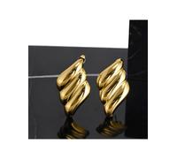 Orecchini a bottone in acciaio inossidabile con placcatura in oro 18K dal design unico e alla moda, con motivo a triangolo e ali a tre strati, regali di Natale per le donne Tagli UnicaAcciaio inossida