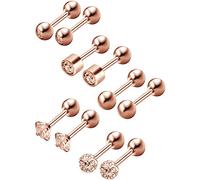 Orecchini a Bottone in Acciaio Inossidabile Rotonda Palla Bottone Cubico Zirconia Barretta Orecchino Set Elica Piercing per Trago Cartilagine Orecchio, 5 Stili (Oro Rosa, 5 Paia)