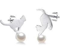 Orecchini a Bottone in Argento Spazzolato con Perle di Gatto, Orecchini Carini Asimmetrici Irregolari Regali per Donne e Ragazze Practical And Attractive