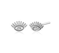 Orecchini a bottone in argento sterling 925 con zirconi blu e occhio diabolico for donna, gioielli da piercing a forma di cristallo turchese(Silver)