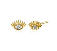 Orecchini a bottone in argento sterling 925 con zirconi blu e occhio diabolico for donna, gioielli da piercing a forma di cristallo turchese(Gold)