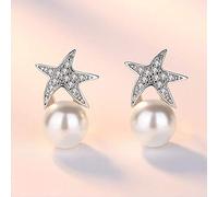 Orecchini A Bottone in Argento Sterling 925 Gioielli di Moda Donna di Alta qualità Orecchini con Zirconi in Cristallo con Perle di Stelle Marine Semplici retrò