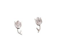 Orecchini A Bottone In Argento Sterling 925 per Donne e Ragazze, Piccoli Orecchini A Tulipano Placcati In Oro con Zirconi Cubici, Gioielli Delicati Da Regalare