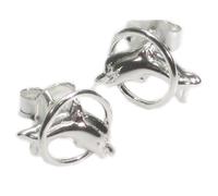 Orecchini a bottone in argento sterling Dolphin in Hoop .925 x 1 paio di delfini