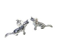 Orecchini a bottone in argento sterling Lupo ululante, 925 x 1 paio di lupi a bo