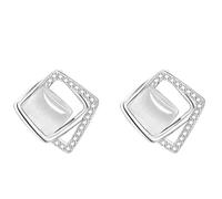 Orecchini a bottone in opale quadrato placcato argento 13mm, orecchini geometrici a doppio strato, orecchini minimalisti in opale bianco da indossare tutti i giorni