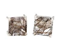 Orecchini a bottone in rutilo nero naturale in argento sterling 925 placcato argento | orecchini a bottone a forma di cuscino, orecchini a bottone in stile minimalista per donna | LKSTD_0594