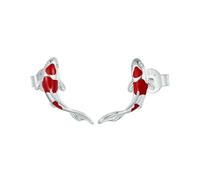 Orecchini A Bottone In Smalto Rosso A Forma Di Pesce Per Donna, In Argento Sterling 925, A Forma Di Carpa Koi Primaverile, Gioielli Di Moda In Argento Per Festival