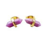 Orecchini a bottone in sugilite naturale in argento sterling 925 placcato oro | orecchini a forma di proiettile, orecchini a bottone in stile minimalista per donna | LKSTD_0408