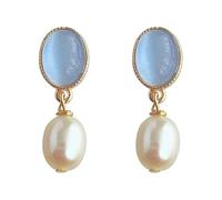 Orecchini a bottone in vetro con perle naturali, delicati e di ispirazione francese, con effetto occhio di gatto Eleganza raffinata e sobria con un tocco di lusso