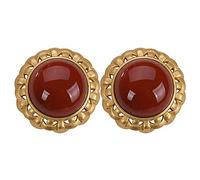 Orecchini a bottone, orecchini da donna, a in argento 925 con agata rossa del sud naturale, placcati in oro di alta qualità