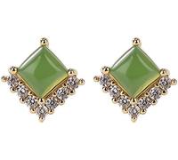 Orecchini a bottone, orecchini da donna, a quadrati in giada Hetian in argento S925 for, design minimalista e versatile, regalo memorabile for la mamma(Gold)