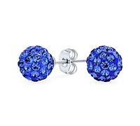 Orecchini A Bottone Royal Electric Blue Pave Crystal Disco Ball Per Donne Adolescenti Dal Design Semplice E Basilare. Realizzati In Argento Sterling .925 - Misura 8MM