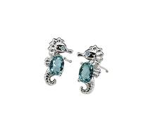 Orecchini a bottone Seahorse Blue Stone da donna, orecchini color argento con cristallo blu ovale, gioielli alla moda stravaganti per casual e abbigliamento da spiaggia