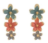 Orecchini a bottone Tre Fiori Rosa e Blu Colorati Pendenti Gioielli Accessori Moda Doni (Multi)