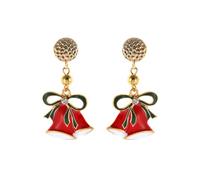 Orecchini a campana di Natale Placcato Oro Smalto Rosso Verde Bow Jingle Bell Orecchini a Campana con Cristallo Festivo Gioielli da Donna