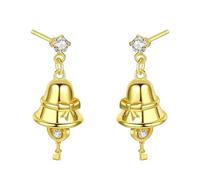 Orecchini a campana in oro con borchie in zircone di rame, orecchini da donna alla moda in stile coreano con campanellino eolico(Gold)