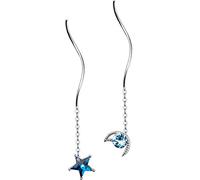 Orecchini a catena lunga in argento Sterling S925 con zirconi cubici blu asimmetrici a forma di luna crescente, per donne e ragazze, LSE288, argento Sterling e zirconia cubica