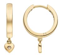 Orecchini A Cerchi In Oro Giallo 8 Carati Con Cuori 2 Zirconi 21,3x2,8mm