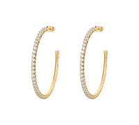 Orecchini a cerchietto da donna di Brosway della collezione Desideri. Gioiello realizzato in acciaio 316L dorato con zirconi bianchi.. La referenza è BEIE017