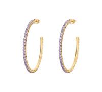 Orecchini a cerchietto da donna di Brosway della collezione Desideri. Gioiello realizzato in acciaio 316L dorato con zirconi lilla.. La referenza è BEIE026