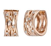 Orecchini a Cerchio 12 Diamanti Brillanti Intrecciato Motivo 585 Oro Rosso