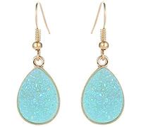 Orecchini a cerchio a forma di goccia d'acqua con cristalli sintetici, ideali come regalo di compleanno, colore blu lago