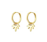 Orecchini a cerchio a forma di sole in oro 18k con cerchi da 21 mm, 12 mm e 1 mm di spessore e zirconi cubici.