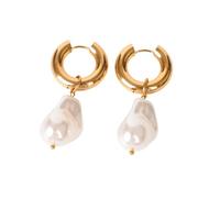 Orecchini a cerchio a goccia d'acqua barocco imitazione perla in acciaio inox dorato orecchini circolari da donna gioielli vintage, Misura unica, Agata