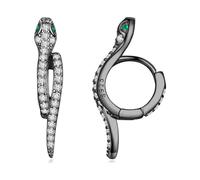 Orecchini a Cerchio Alla Moda con Serpente CZ Argento Sterling 925 Occhi Verdi Piccoli Cerchi Huggie Orecchini a Cartilagine Dichiarazione Gioielli Orecchio Punk Regali per Donne Ragazze (Nero)