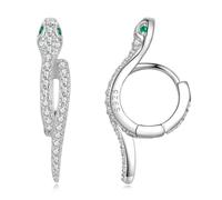 Orecchini a Cerchio Alla Moda con Serpente CZ Argento Sterling 925 Occhi Verdi Piccoli Cerchi Huggie Orecchini a Cartilagine Dichiarazione Gioielli Orecchio Punk Regali per Donne Ragazze (Argento)