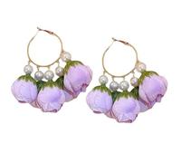 Orecchini a cerchio alla moda viola floreale per le donne grandi orecchini a fiore 3D boccioli di fiori e accenti di perle cerchi dorati leggeri orecchini dichiarazione per tutti i giorni, vacanze