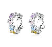 Orecchini a Cerchio Bambina con Zampe Gatto Cane - Qings Argento Sterling 925 Orecchino a Cerchio con Gatti Cani Orma Zampina Piccolo Colorati Smalt Animale Orecchini Regali di per Donne Ragazze