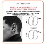 Orecchini a Cerchio Cerchietto Uomo Donna Argento 925% 2 Coppie 2 x 18-20