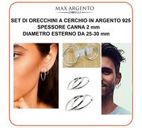 Orecchini a Cerchio Cerchietto Uomo Donna Argento 925% Set 2 Paia mis°2 X 25-30m