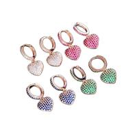 Orecchini a cerchio classici con zirconi cubici rossi e verdi, a forma di cuore, for donne, regalo alla moda(Blue)