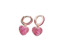 Orecchini a cerchio classici con zirconi cubici rossi e verdi, a forma di cuore, for donne, regalo alla moda(Red)