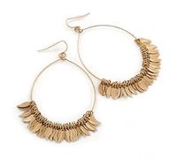 Orecchini a cerchio color oro con ciondoli a forma di foglia, 75 mm di lunghezza