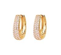 Orecchini a cerchio color oro per donna con zirconi cubici abbaglianti e tre file di zirconi