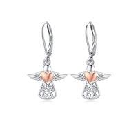 Orecchini a cerchio con angelo custode, in argento Sterling 925, con chiusura a monachella e stella, regalo per donne, Argento