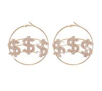 Orecchini a cerchio con ciondolo a forma di simbolo del dollaro in cristallo, da donna, 70 mm, grandi cerchi da basket, alla moda, con strass scintillanti, regali per feste di Natale e Capodanno, One