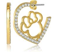 Orecchini a cerchio con contorno Minnie Mouse a forma di cuore per donne con strass, licenza ufficiale, placcati in oro 18 carati, orecchini di San Valentino