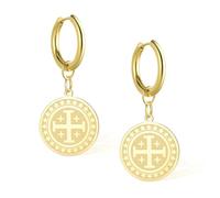 Orecchini a cerchio con croce di Gerusalemme in acciaio inossidabile per donna e uomo gioielli vintage di ispirazione cristiana con croce religiosa pendente, modello huggie