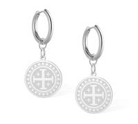 Orecchini a cerchio con croce di Gerusalemme in acciaio inossidabile per donna e uomo gioielli vintage di ispirazione cristiana con croce religiosa pendente, modello huggie