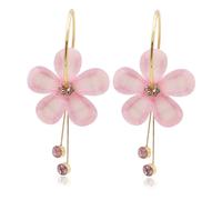Orecchini a cerchio con fiori in acrilico Boho, orecchini pendenti con nappe e petali in cristallo nero per donne e ragazze(Pink)