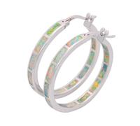 Orecchini a cerchio con opale, un'ottima scelta per l'uso quotidiano e come | Opale iridescente: montatura in opale blu segmentato, orecchini a cerchio color argento lucido, fissati saldamente con