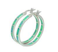 Orecchini a cerchio con opale, un'ottima scelta per l'uso quotidiano e come | Opale iridescente: montatura in opale blu segmentato, orecchini a cerchio color argento lucido, fissati saldamente con