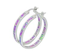 Orecchini a cerchio con opale, un'ottima scelta per l'uso quotidiano e come | Opale iridescente: montatura in opale blu segmentato, orecchini a cerchio color argento lucido, fissati saldamente con