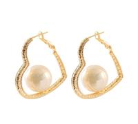 Orecchini a cerchio con perle e cuore testurizzato, lussuosi orecchini da donna, versatili e moderni, eleganti